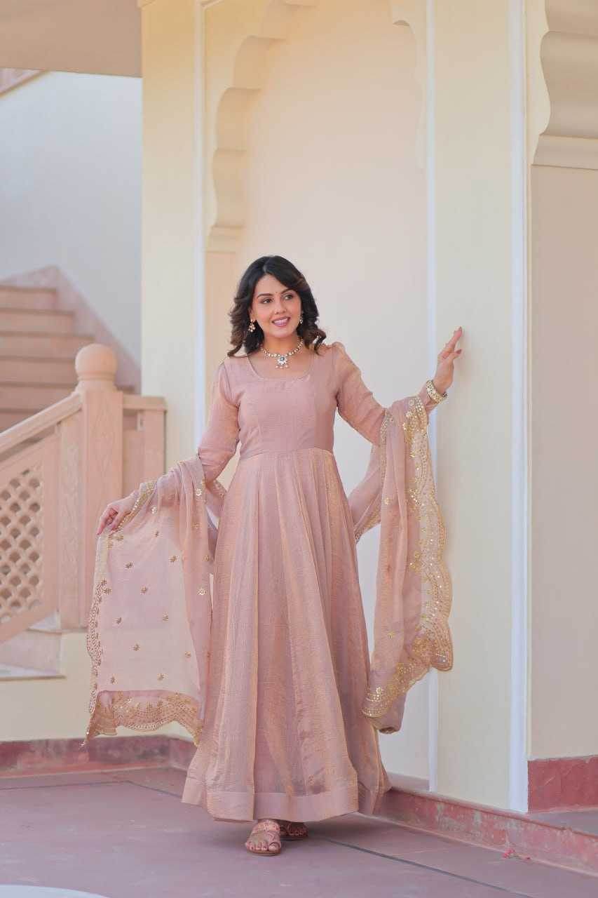 Chiffon Full Sleeve Gown With Dupatta - MYLUXURY LANE ENTERPRISE
